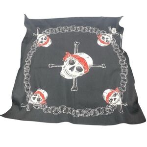 Vintage Skull & Chain Bandana Made in USA Biker Outlaw Red Black 21.5” x 22”